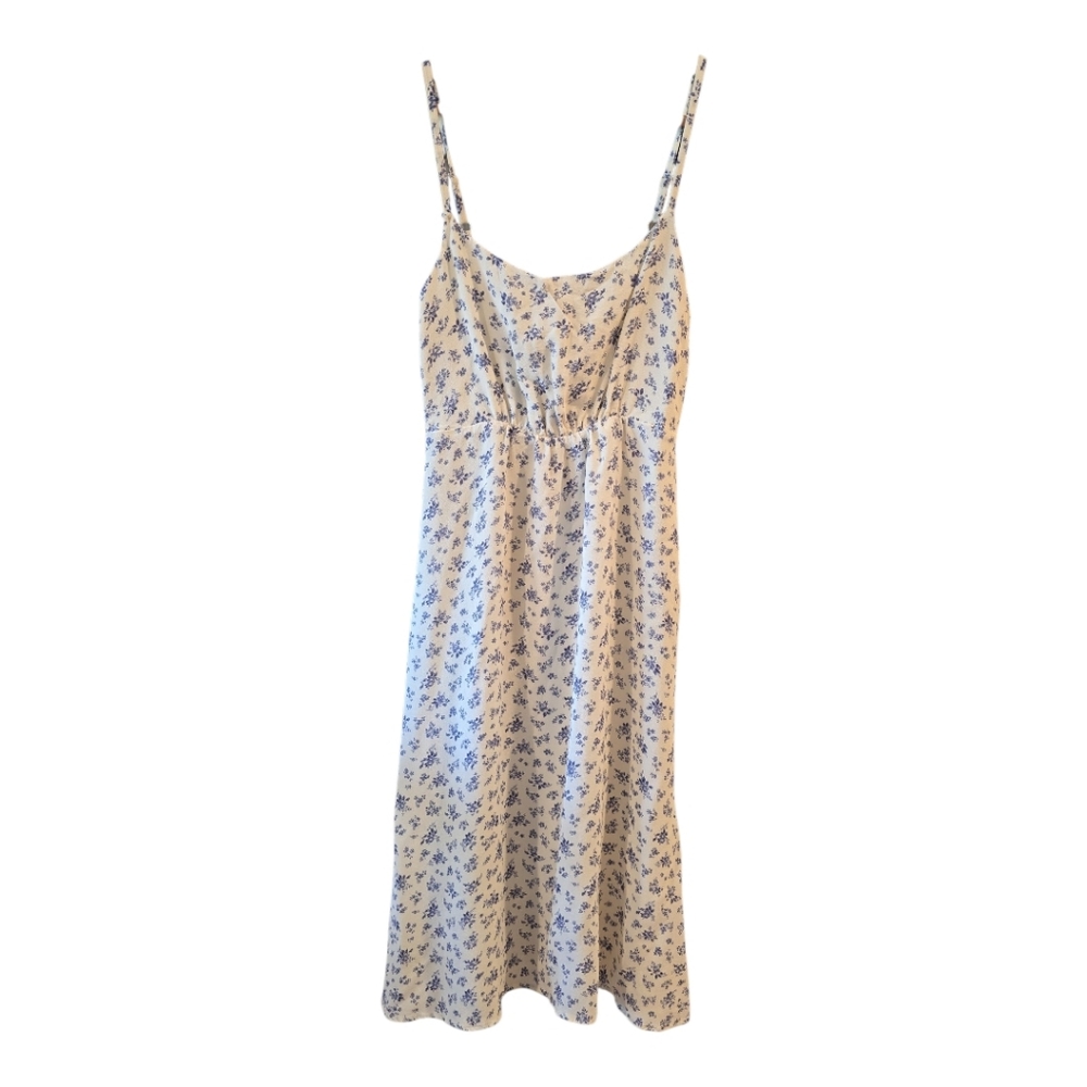 Reformation White and Blue Floral Slip Midi Dress Size 2